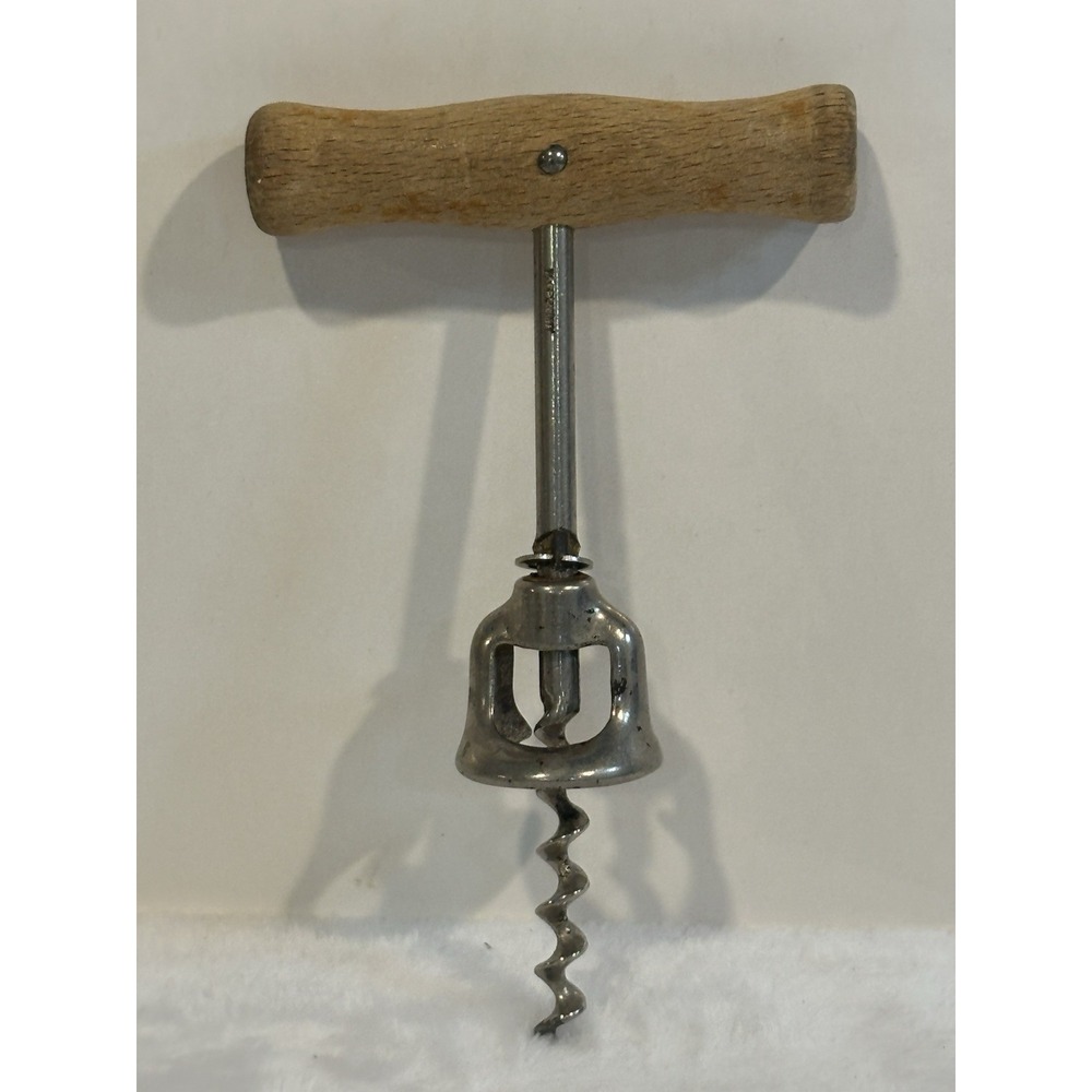 Vintage‎ Bell Shape Corkscrew Bottle Opener Wooden Handle